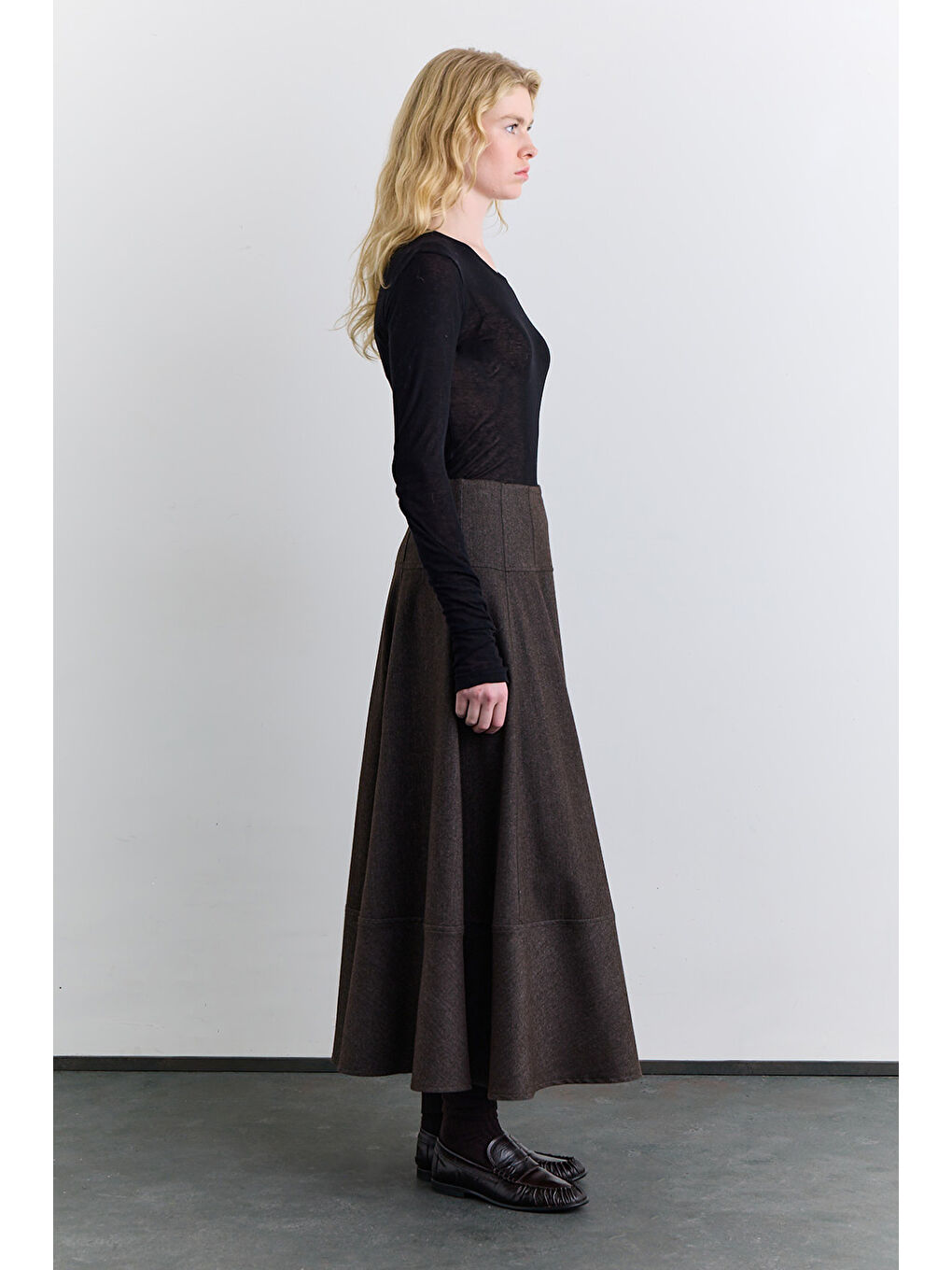 Bej Kup Detaylı Geniş Etek Vizon-6