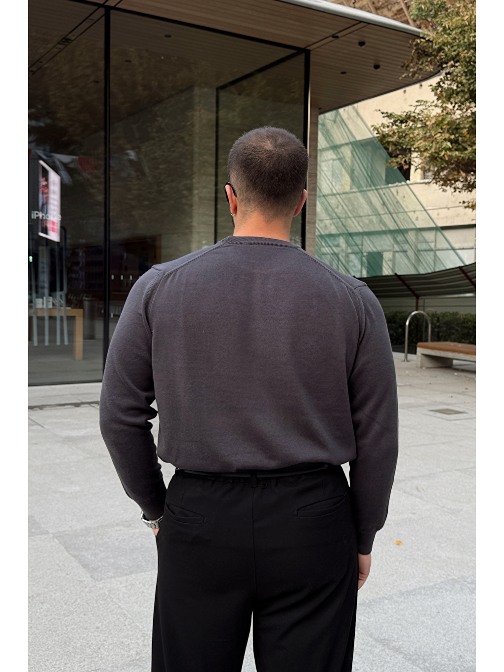 Antrasit Acton Erkek %100 Organik Pamuk Bisiklet Yaka Triko Kazak-9
