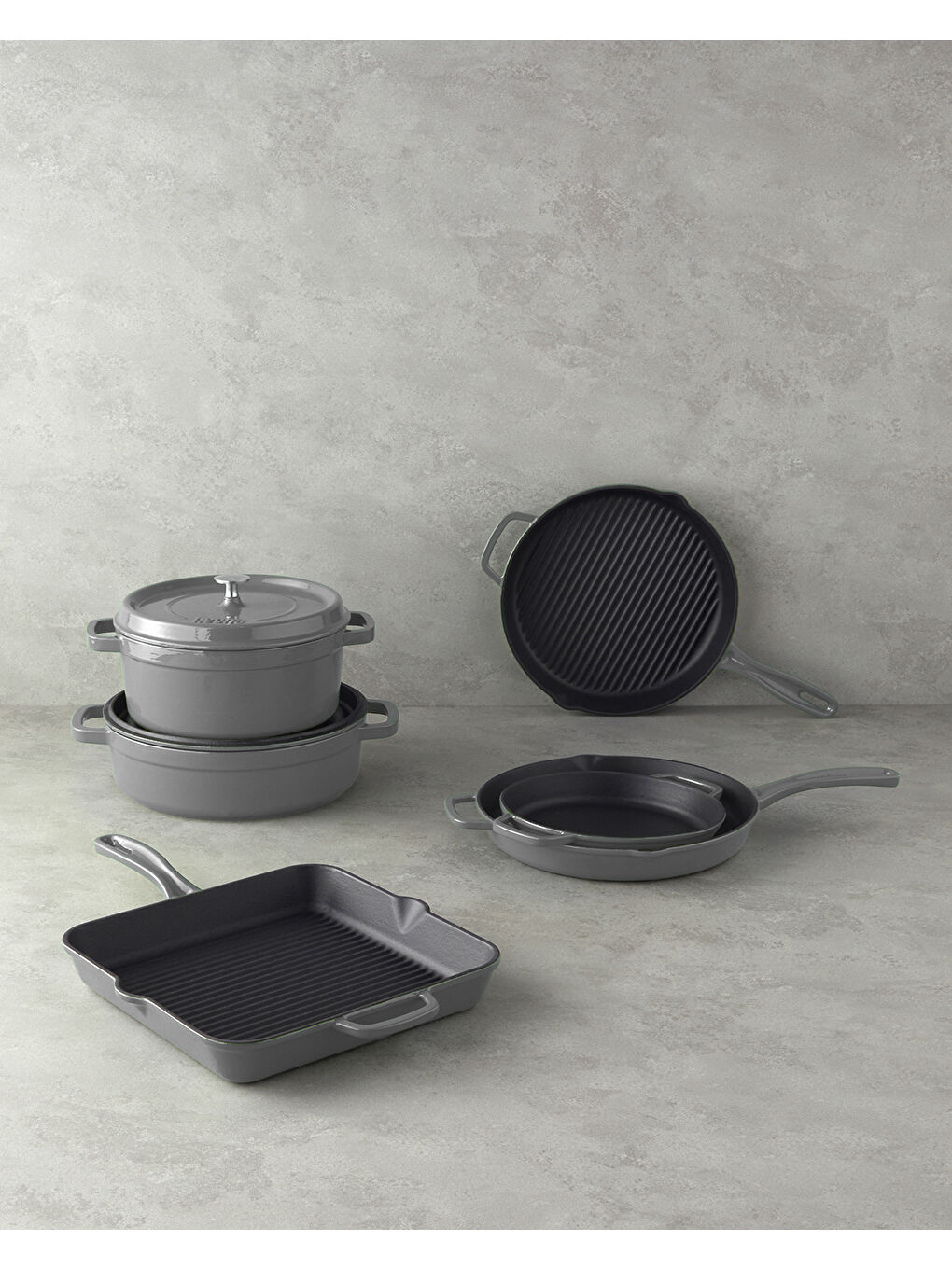 Hecha Demir Döküm Yuvarlak Grill Tava 28x4 cm Gri-3