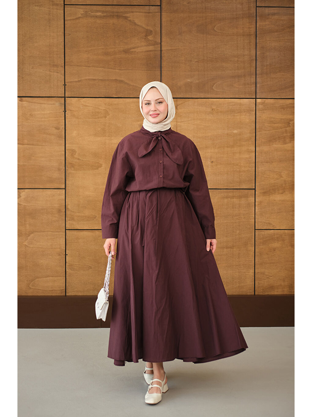 Kadın Fular Yaka Gömlekli Takım Bordo-4