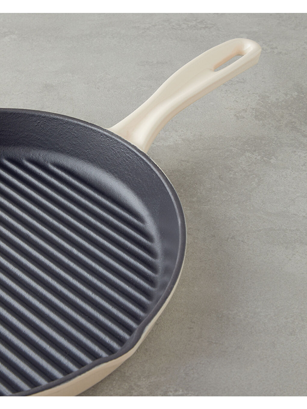 Ekru Hecha Demir Döküm Yuvarlak Grill Tava 28x4 cm Krem-1