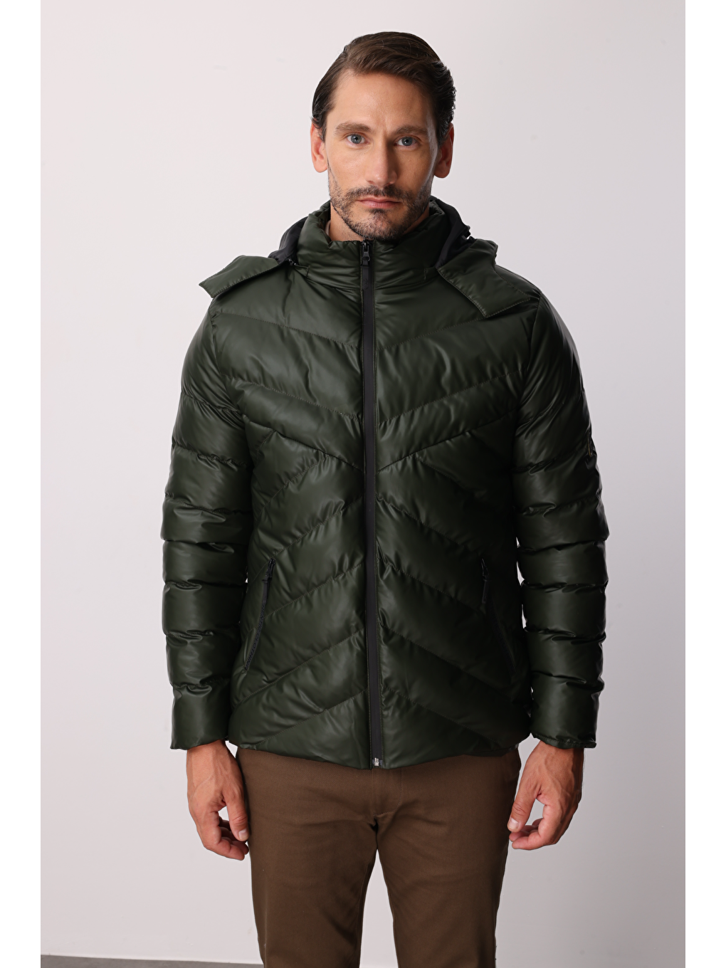 Erkek Haki Şişme Mont-5