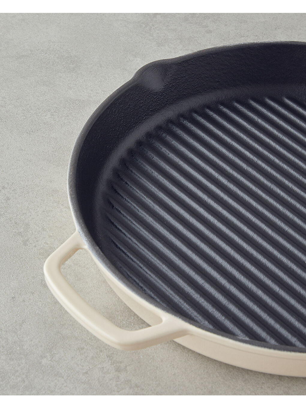 Ekru Hecha Demir Döküm Yuvarlak Grill Tava 28x4 cm Krem-2