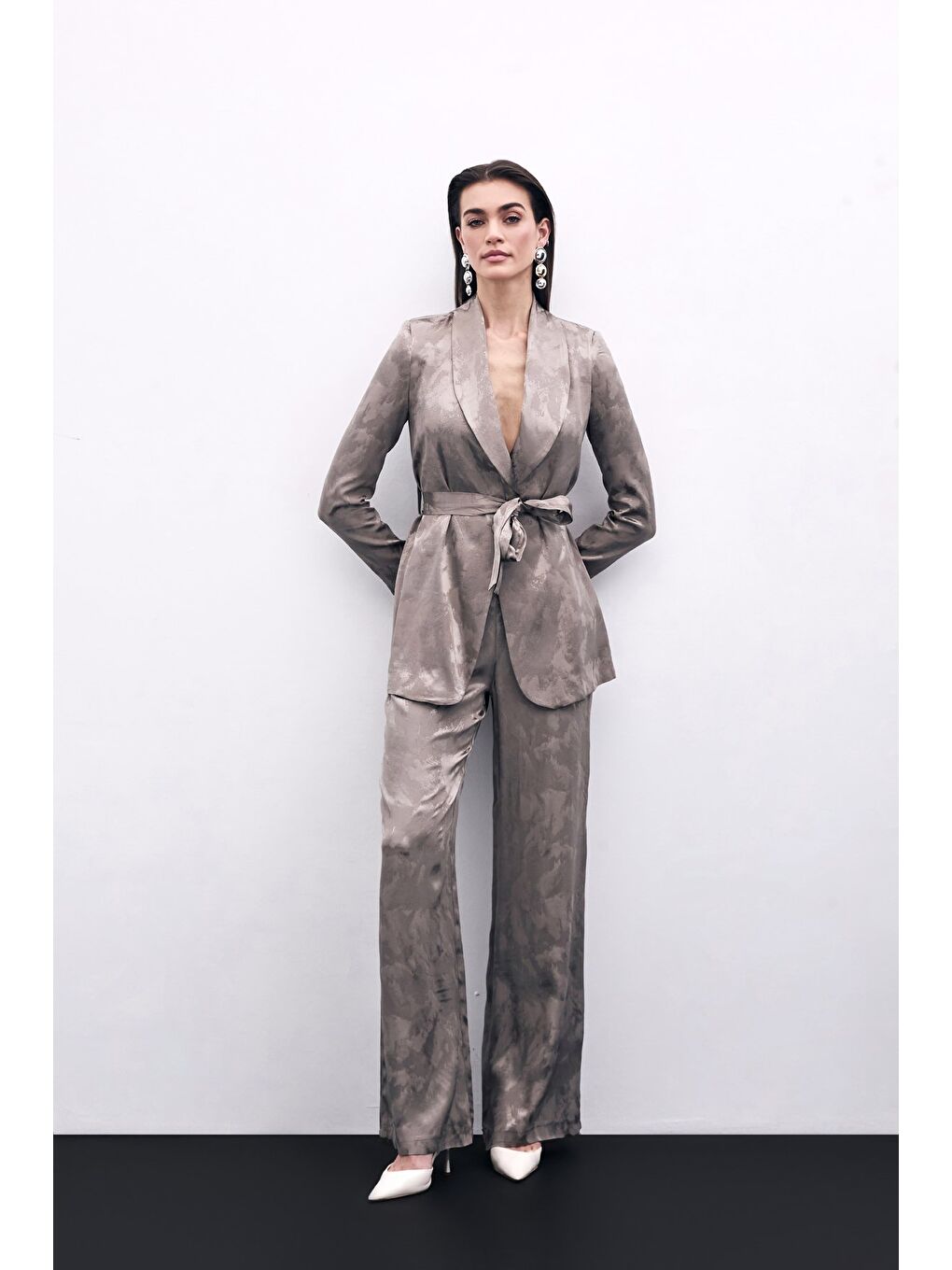 Bej Bağlamalı Jakarlı Ceket - Vizon-2