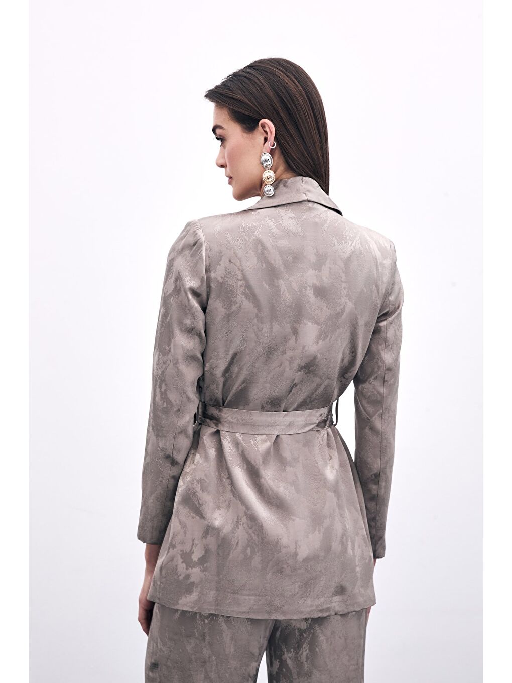 Bej Bağlamalı Jakarlı Ceket - Vizon-3