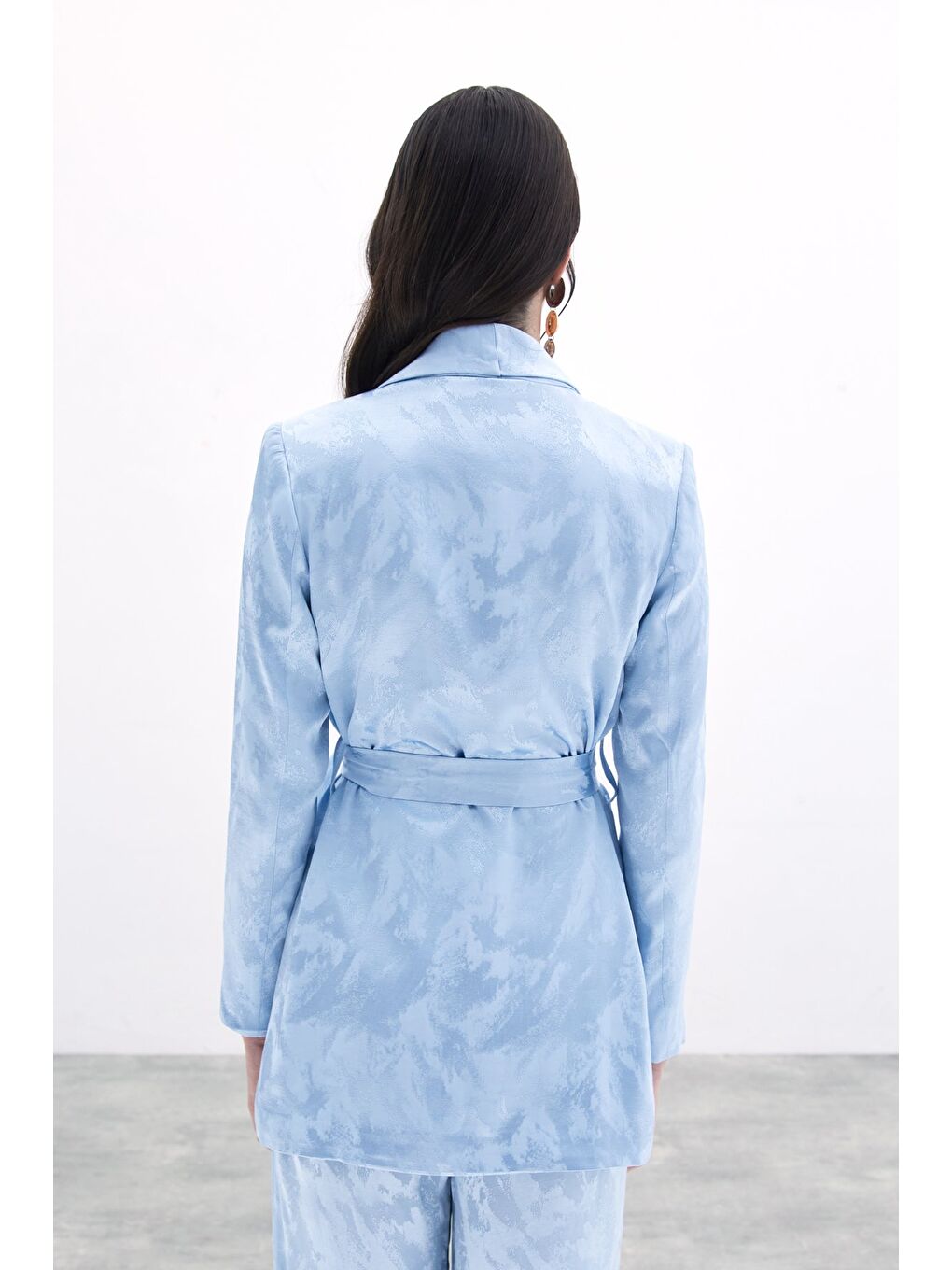 Bağlamalı Jakarlı Ceket - Bebe Mavi-5