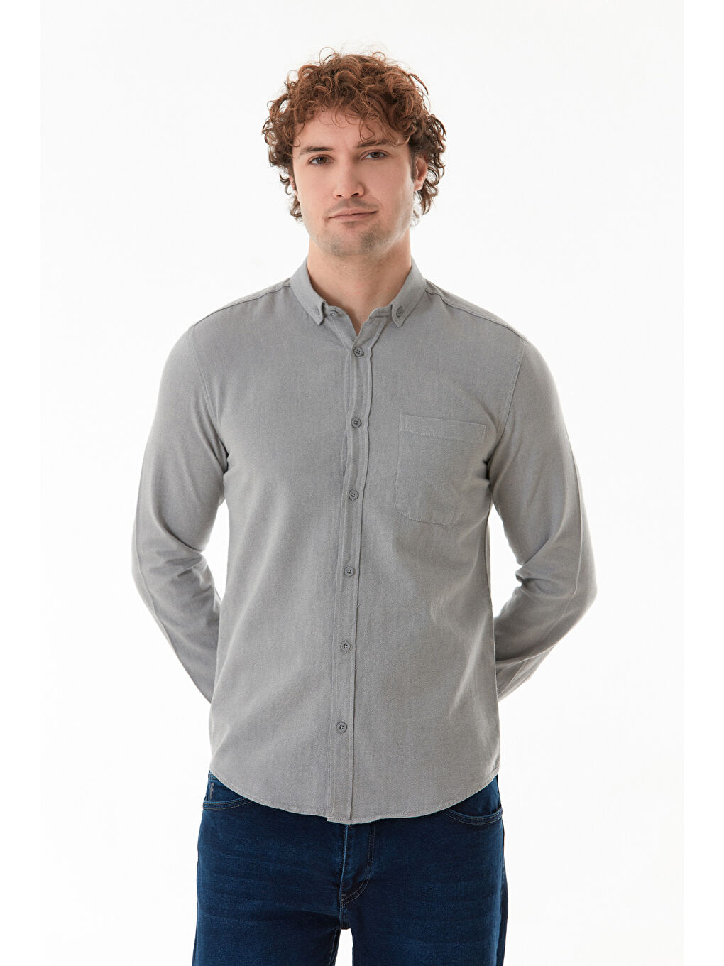 Gri Basic Cepli Düğmeli Gömlek