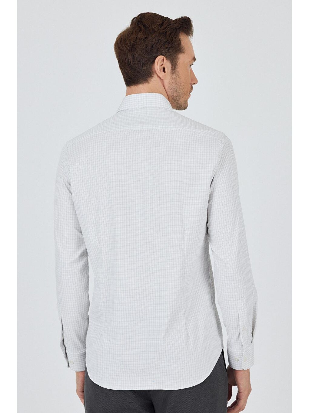 Beyaz Sert Yaka Cepsiz Gabardin Uzun Kol Slim Fit Esnek Gömlek 1004250232-4