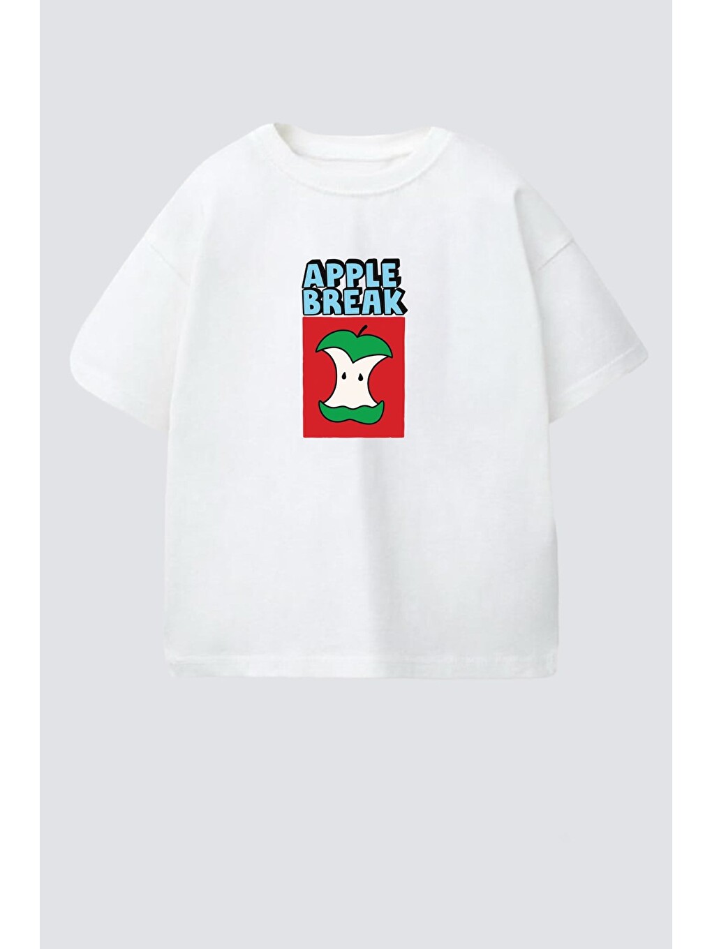 Ekru Erkek Çocuk Pamuklu Bisiklet Yaka Elma Baskılı T-Shirt-1