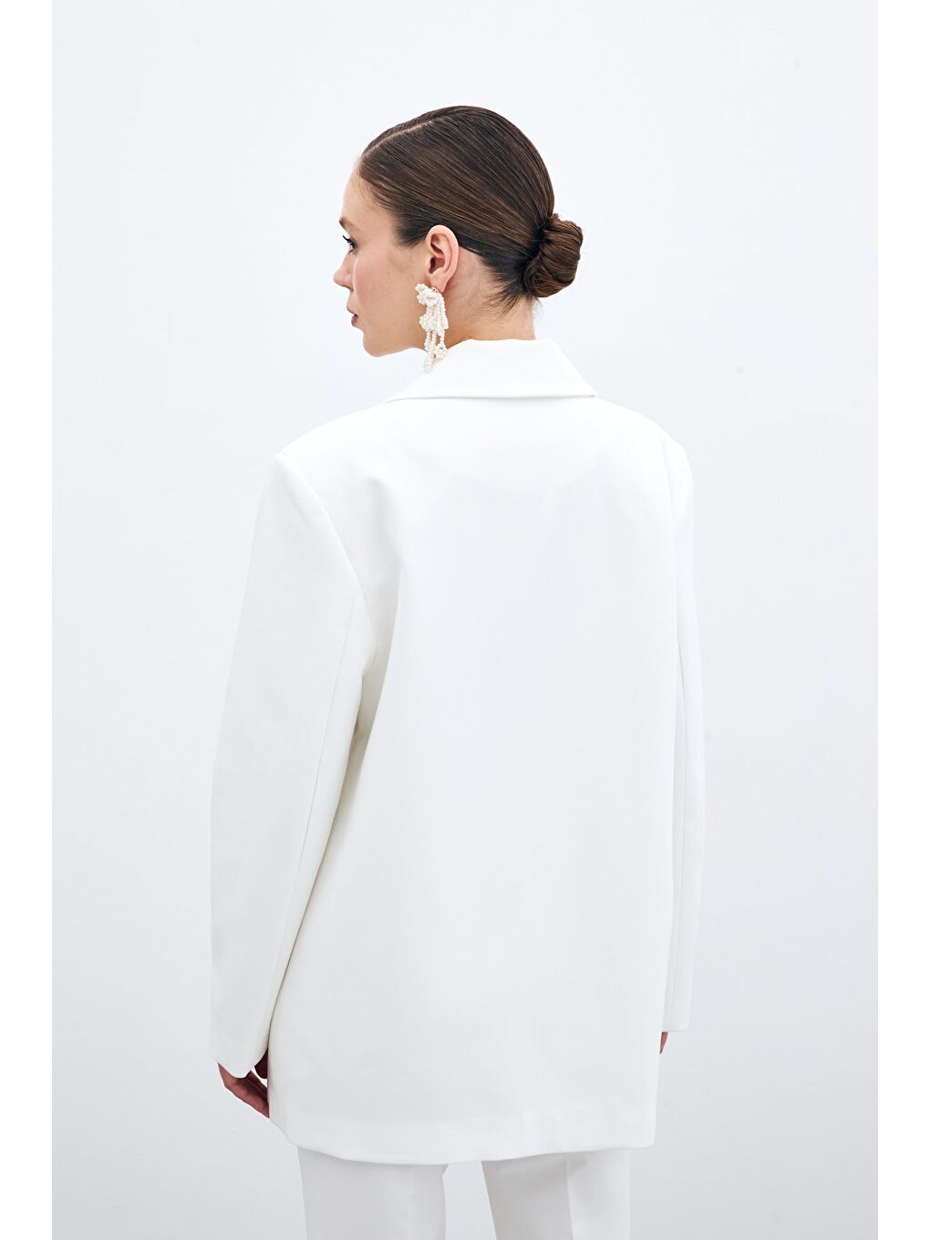 Ön Tek Düğmeli Uzun Ceket - Ekru-6