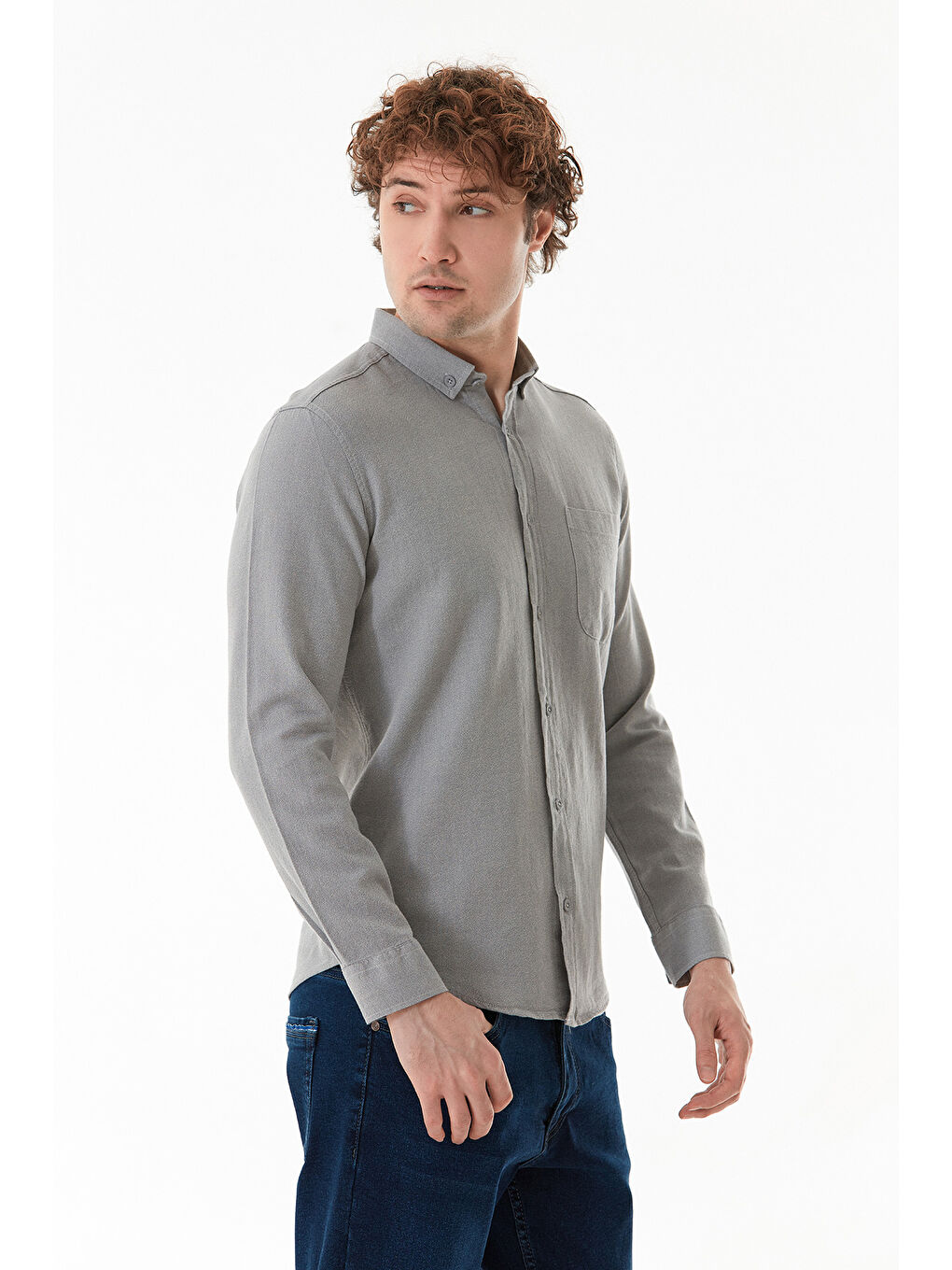 Gri Basic Cepli Düğmeli Gömlek-1