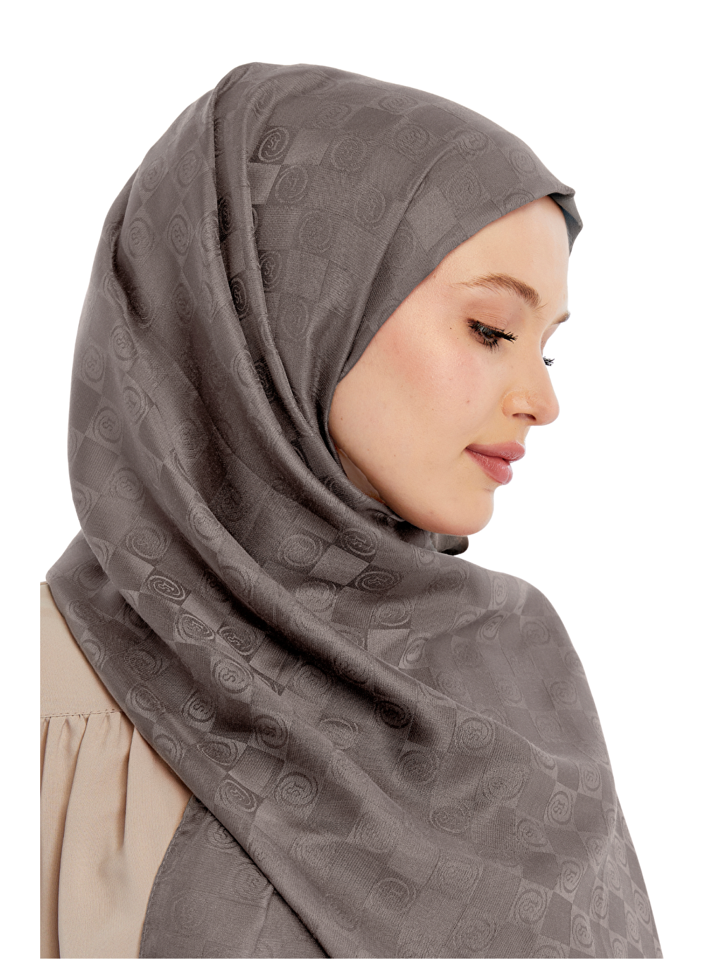 Kahverengi Monogram Dama Desen Şal-2