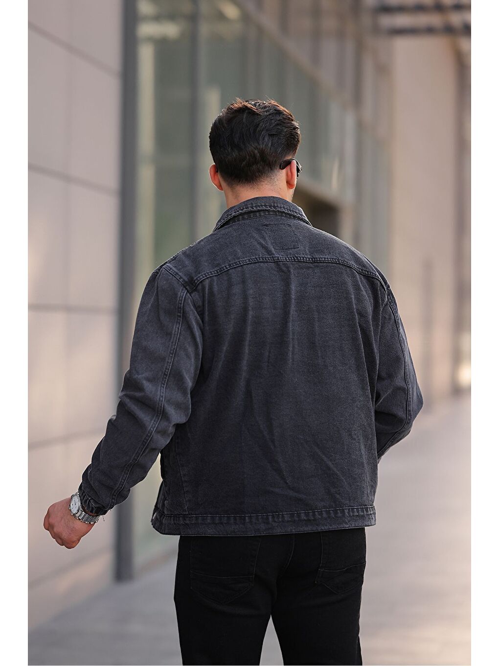 Antrasit Çıtçıtlı Oversize Jean Ceket-3
