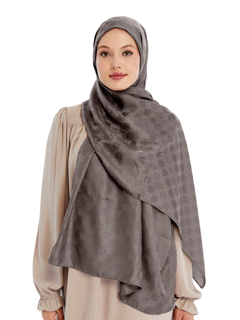 Kahverengi Monogram Dama Desen Şal-3