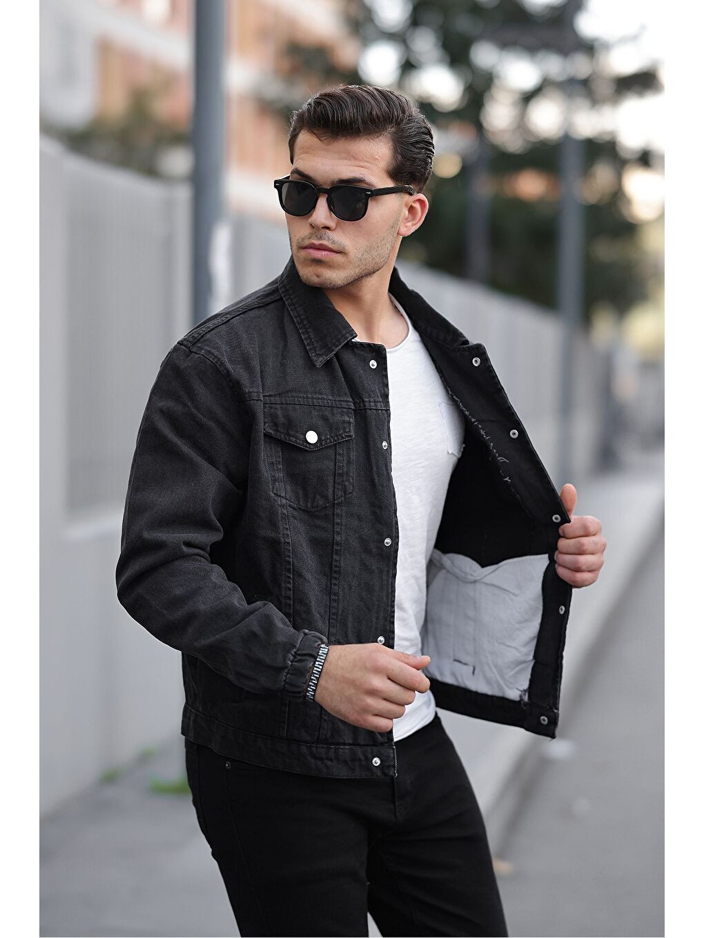 Gri Çıtçıtlı Oversize Jean Ceket-1