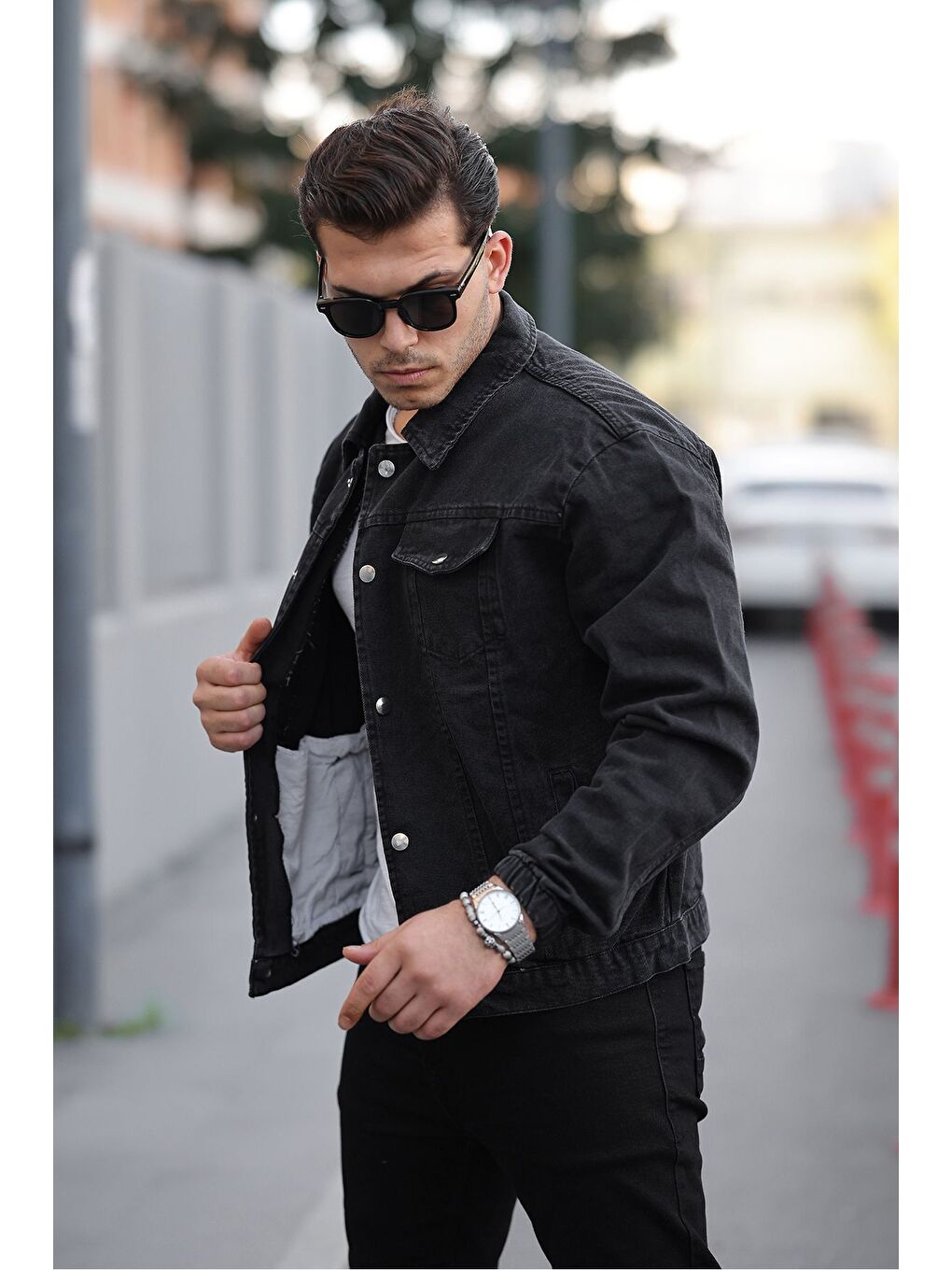 Gri Çıtçıtlı Oversize Jean Ceket-2