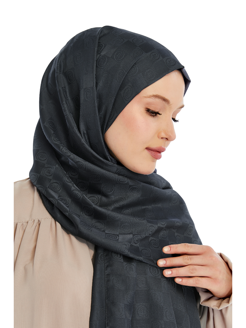 Antrasit Monogram Dama Desen Şal-3