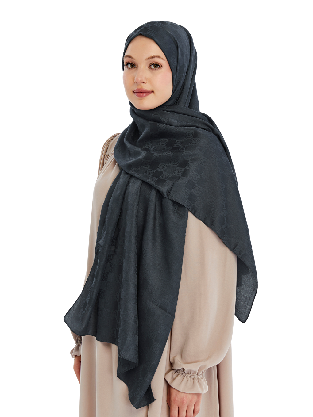 Antrasit Monogram Dama Desen Şal-4