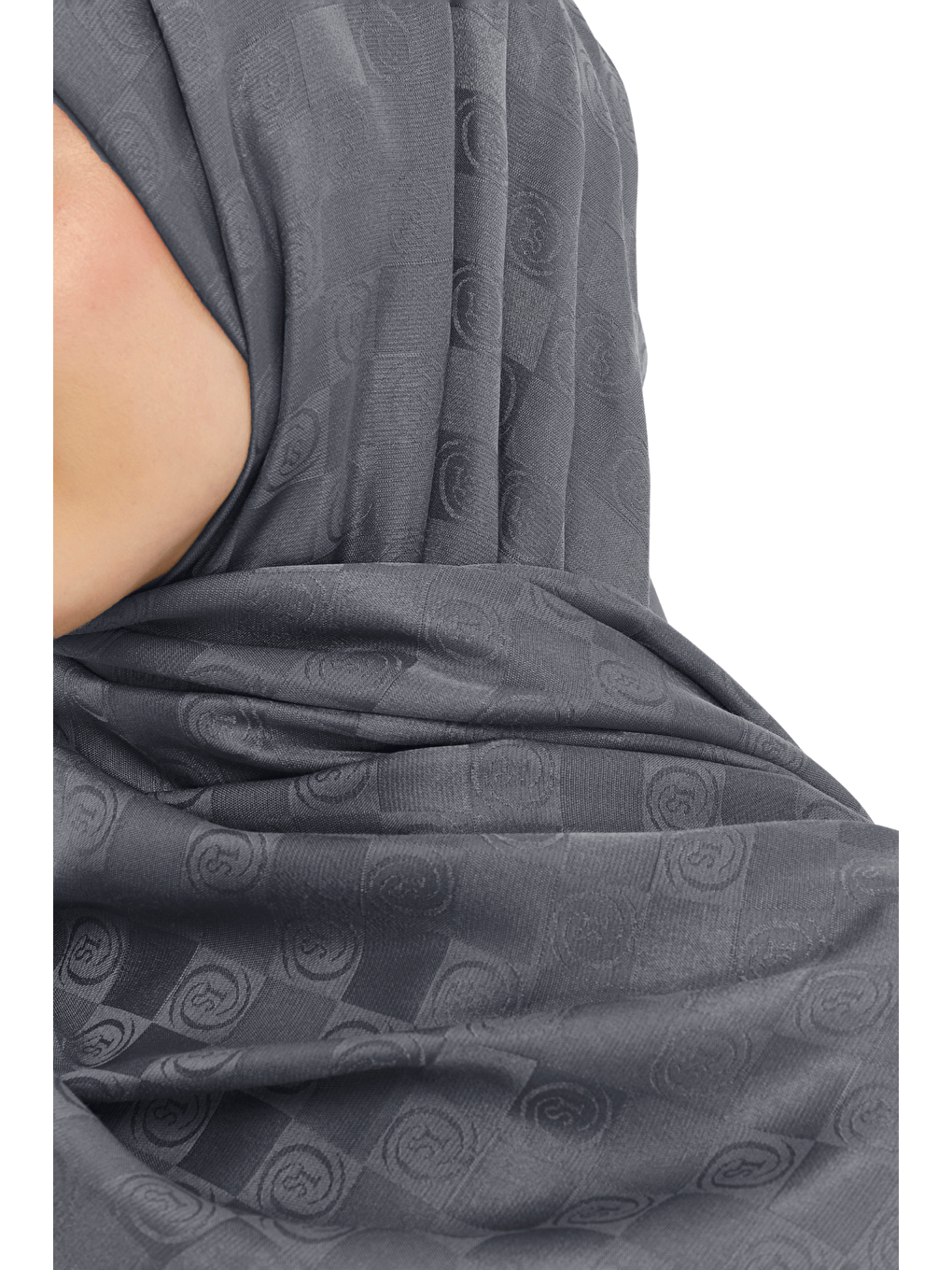 Gri Monogram Dama Desen Şal-1