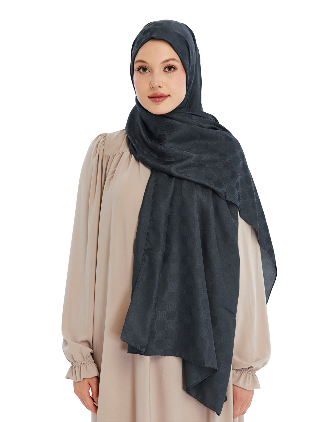 Antrasit Monogram Dama Desen Şal-5