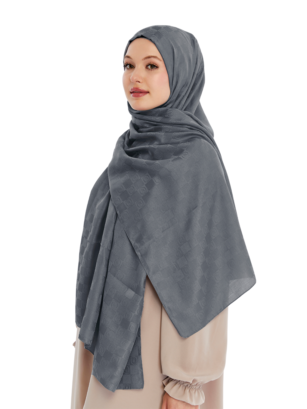 Gri Monogram Dama Desen Şal-2