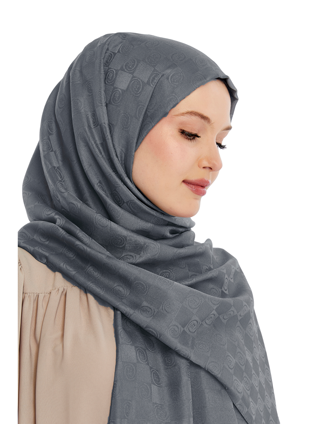 Gri Monogram Dama Desen Şal-3