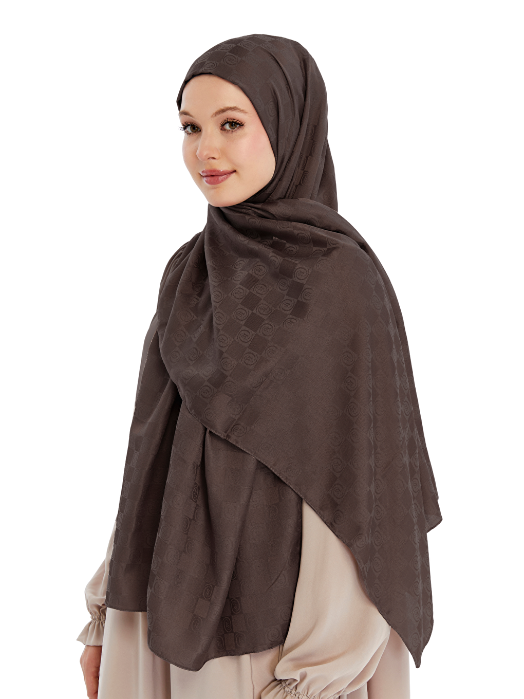 Kahverengi Monogram Dama Desen Şal-2