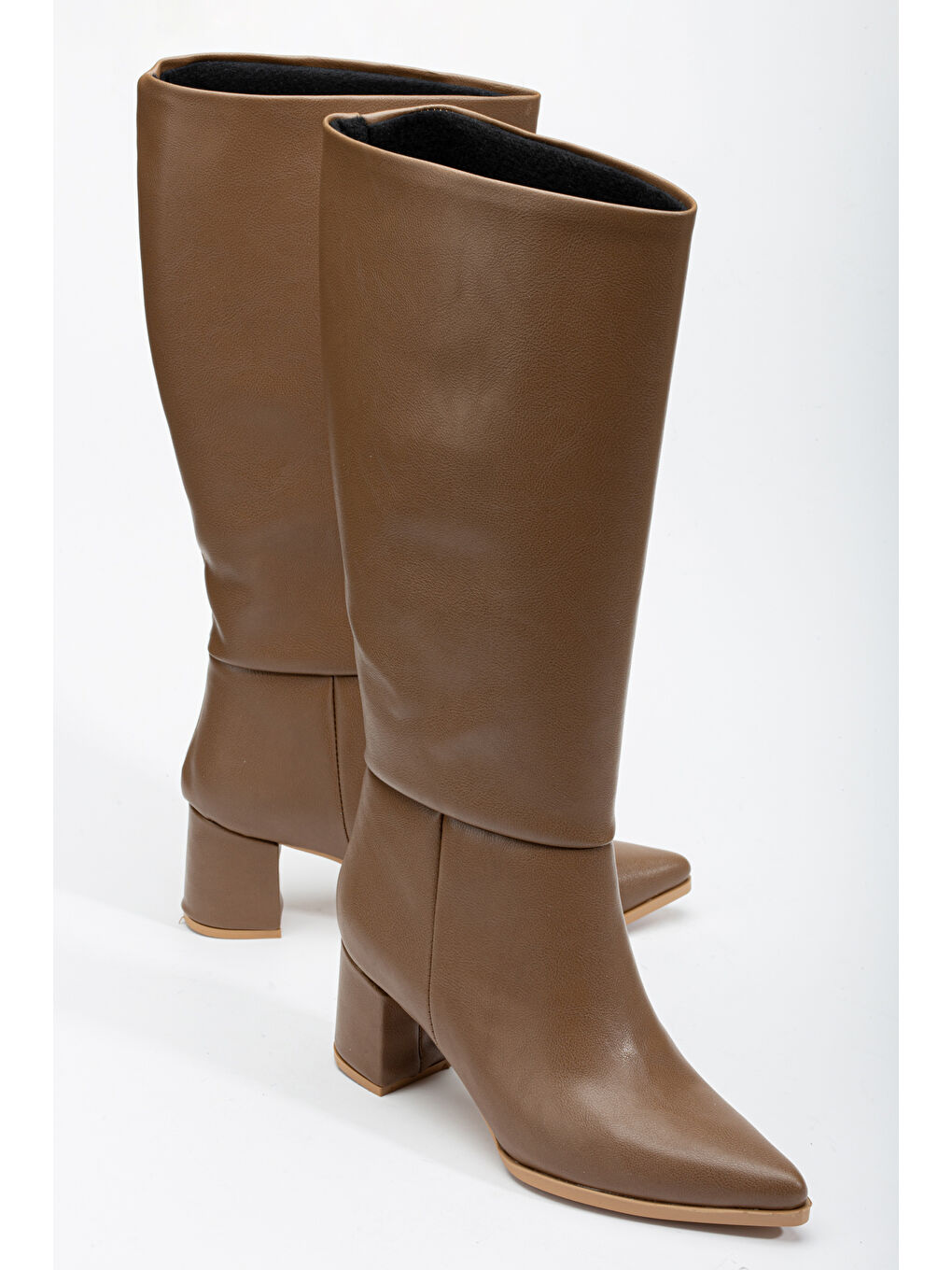 Kahverengi Kadın Vizon Cilt Termo Taban Sivri Burunlu Kalın Topuklu Çizme-2