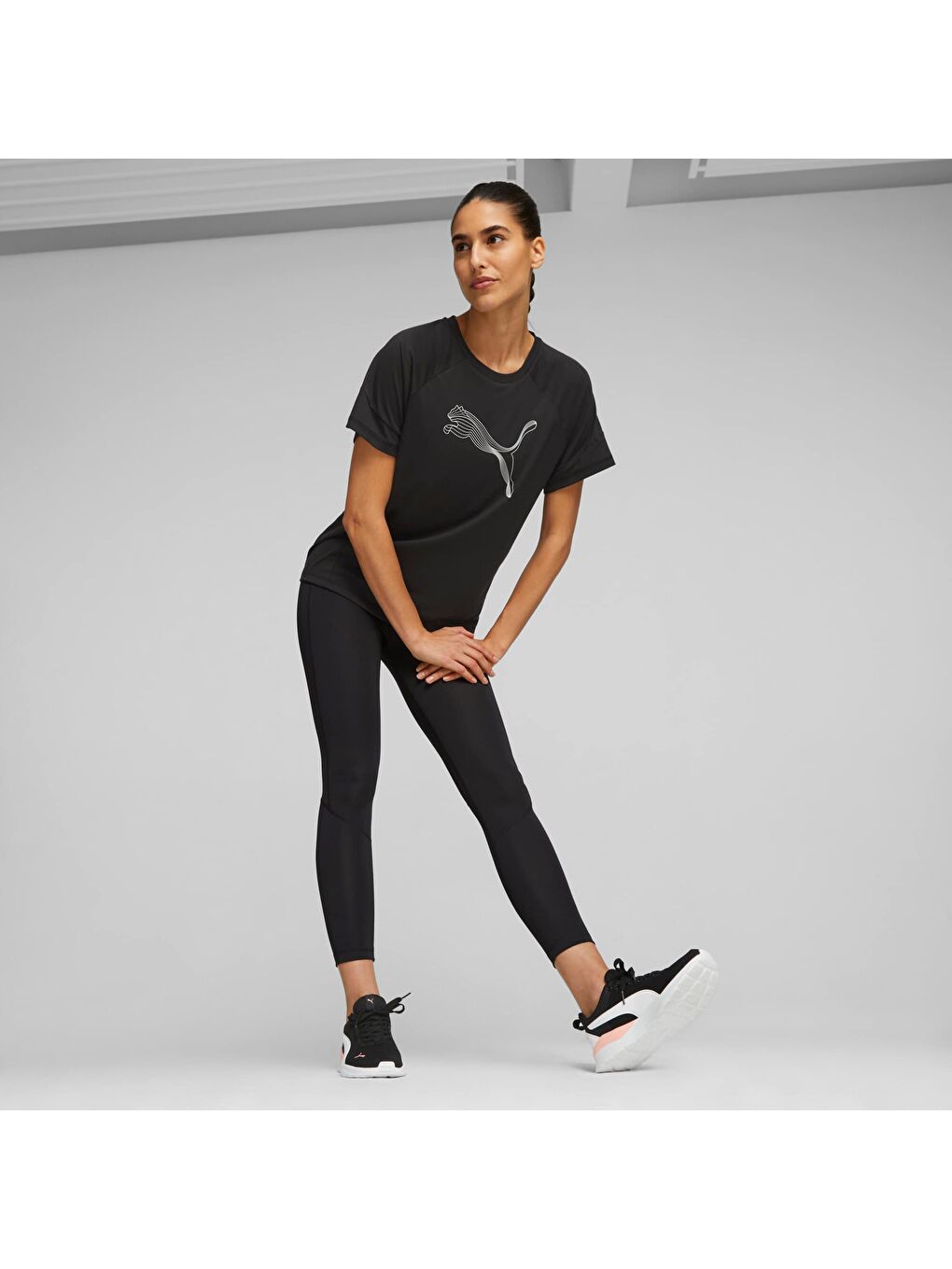 Siyah EVOSTRIPE Kadın Tişört-2