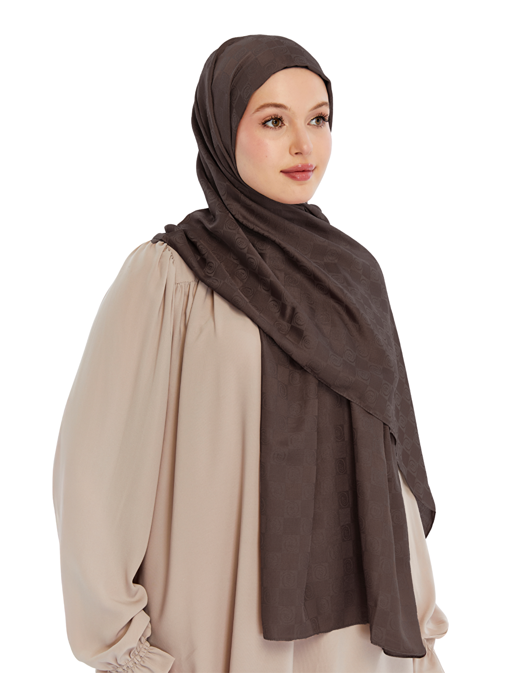 Kahverengi Monogram Dama Desen Şal-3