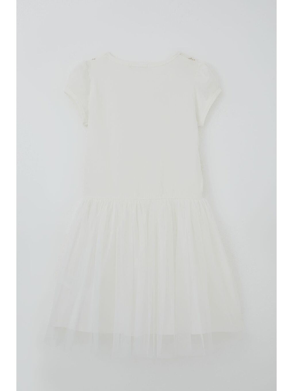 Kız Çocuk Elbise Pullu Kelebek İşlemeli Tülü Çiçek Detaylı Ekru (6-12 Yaş)-3