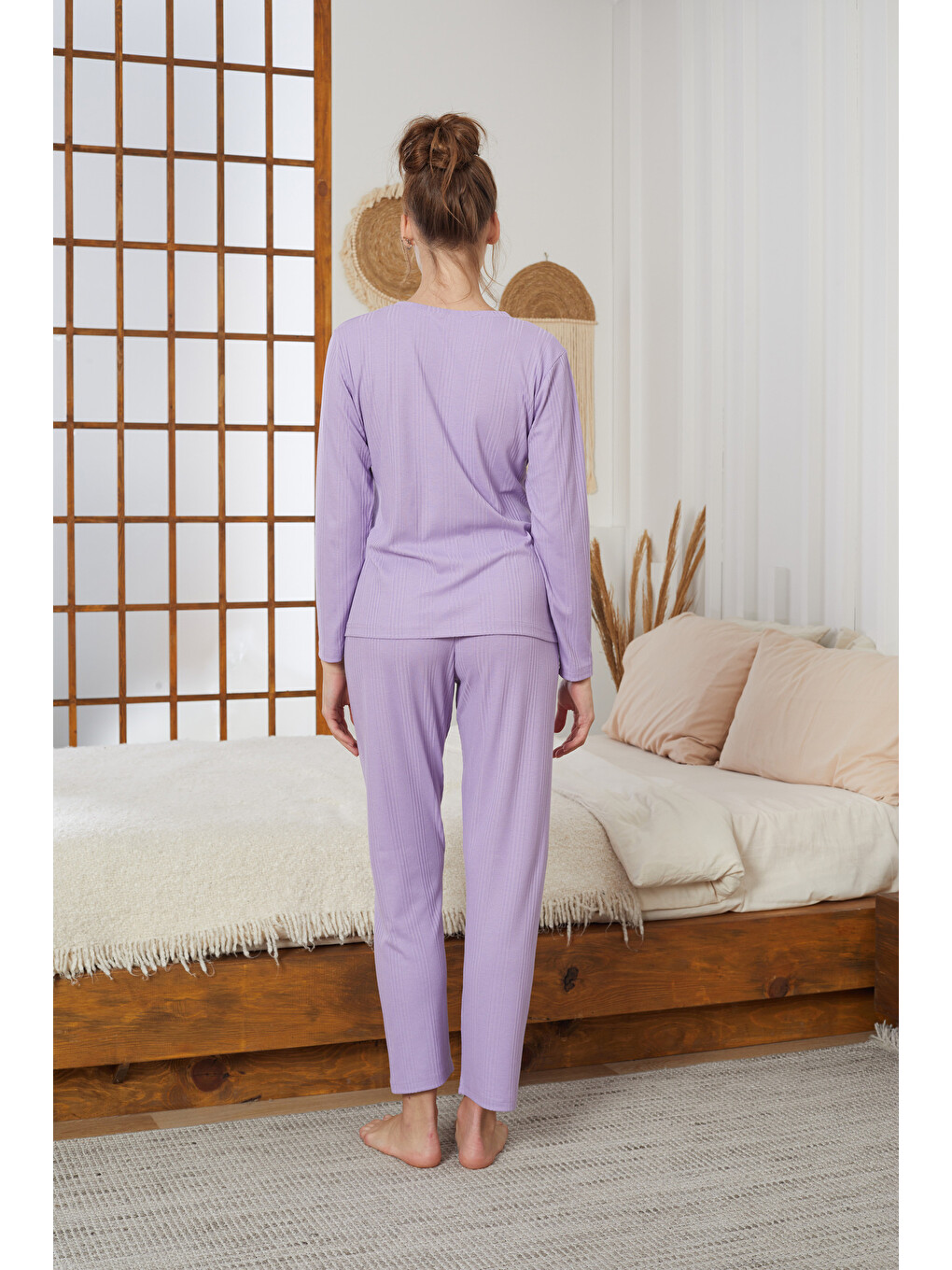 Lila Love Nakışlı Fitilli Örme Pijama Takım25226001-2