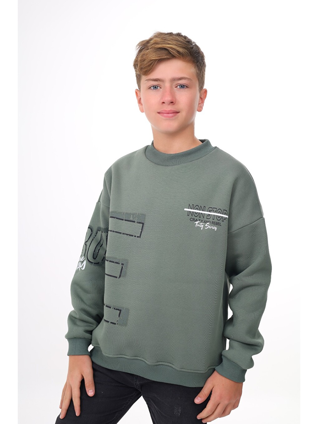 Yeşil Erkek Çocuk Baskılı Sweatshirt