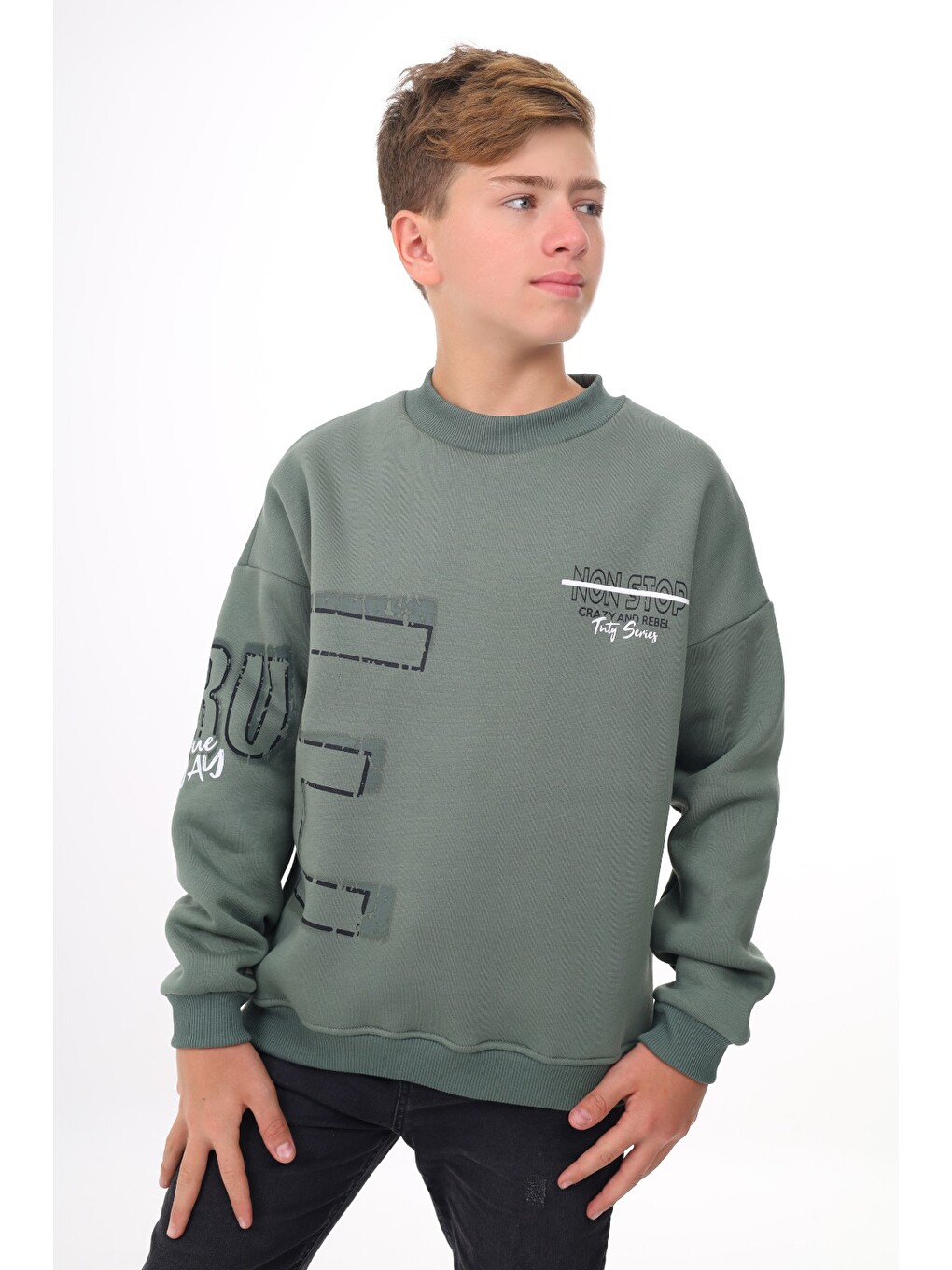 Yeşil Erkek Çocuk Baskılı Sweatshirt-1