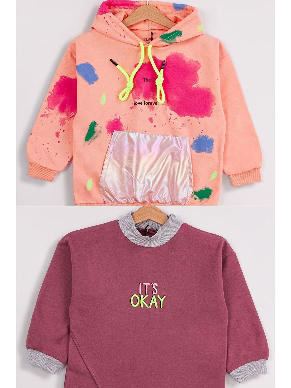Mor Kız Çocuk 2'li Paket Basic Sweatshirt