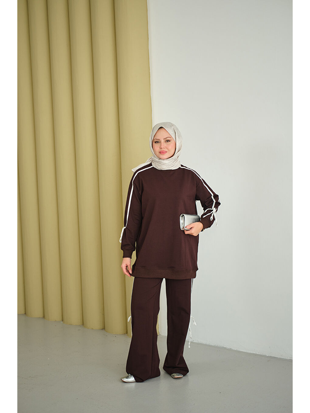 Kadın Kurdele Detay İkili Takım Kahverengi-2