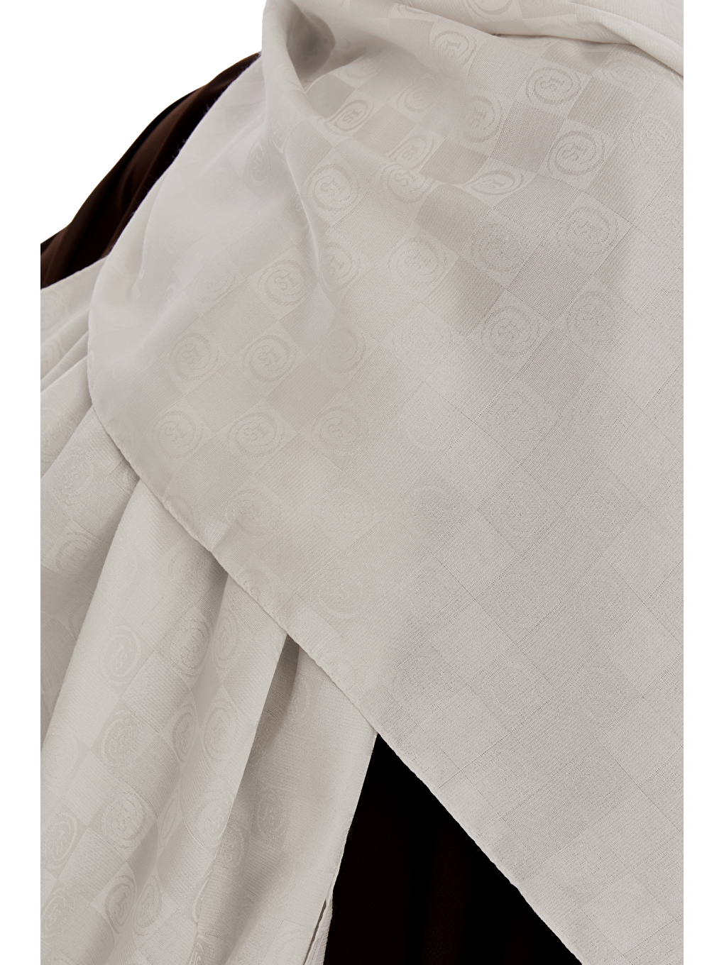 Bej Monogram Dama Desen Şal-1