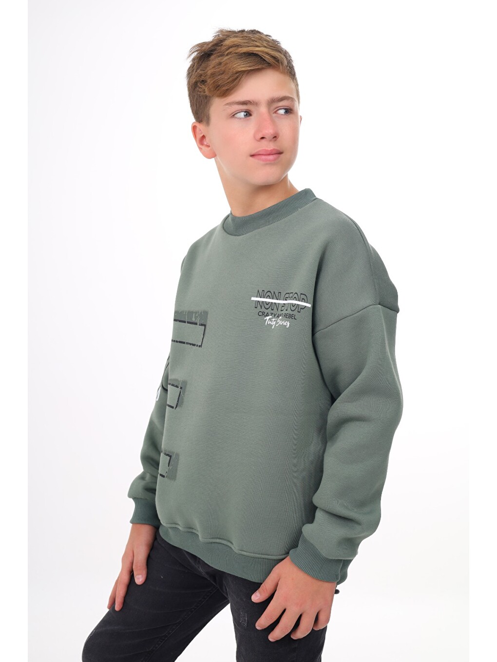 Yeşil Erkek Çocuk Baskılı Sweatshirt-3