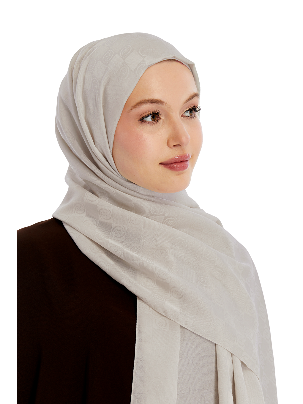 Bej Monogram Dama Desen Şal-2