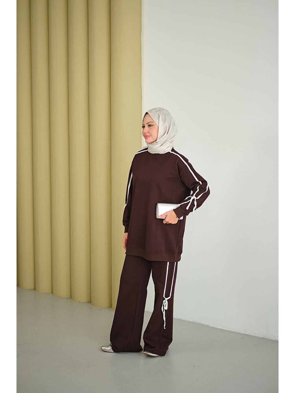 Kadın Kurdele Detay İkili Takım Kahverengi-3