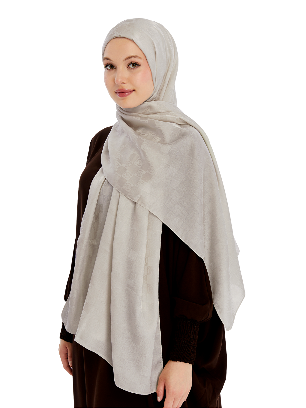 Bej Monogram Dama Desen Şal-3