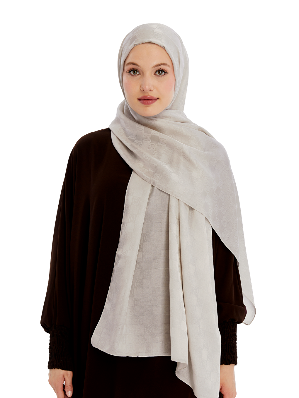 Bej Monogram Dama Desen Şal-4