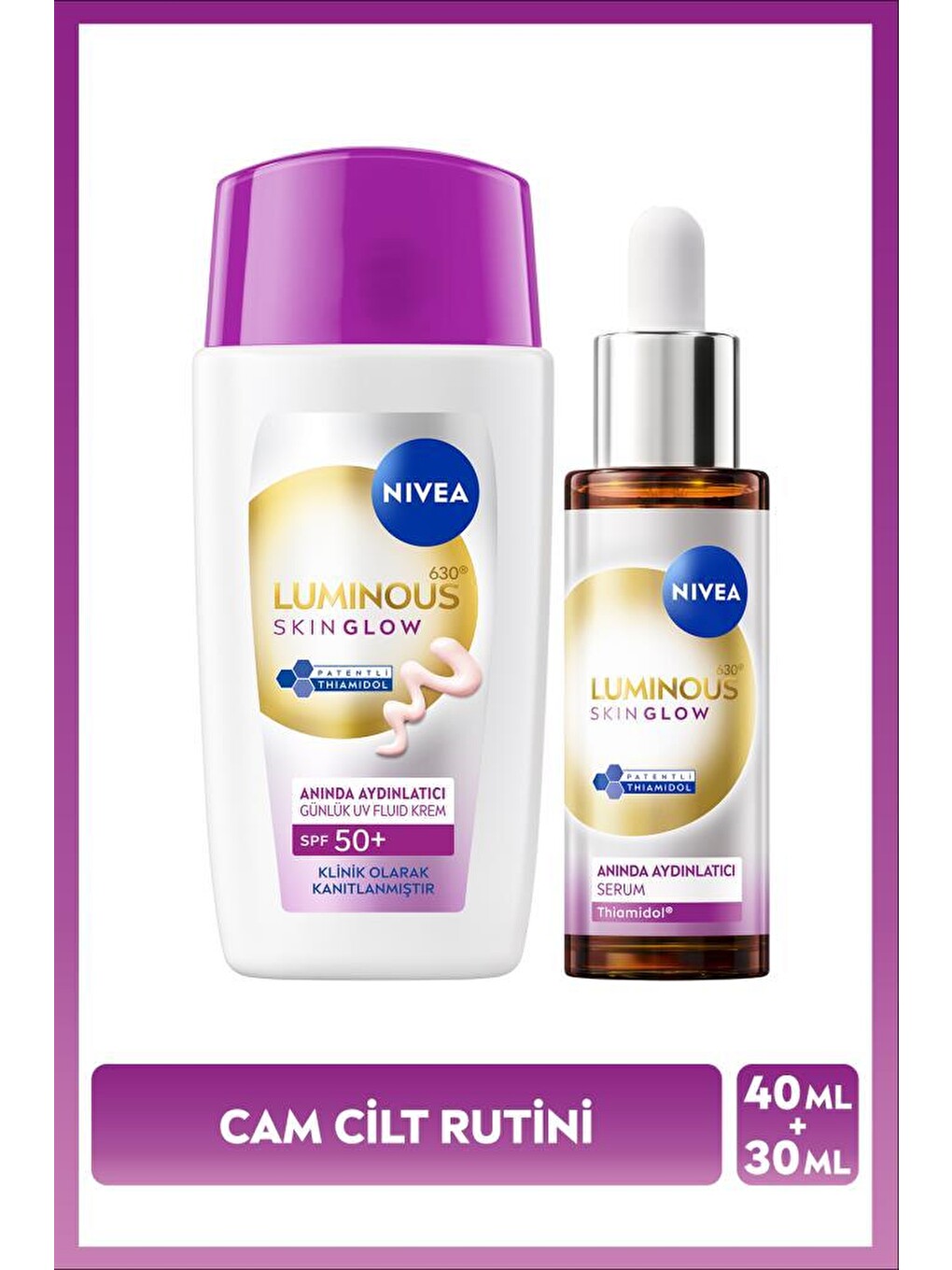 Spf50+ Güneş Koruyucu Luminous630 Skin Glow Aydınlatıcı Yüz Kremi 40ml Ve Serum 30ml, Cam Cilt