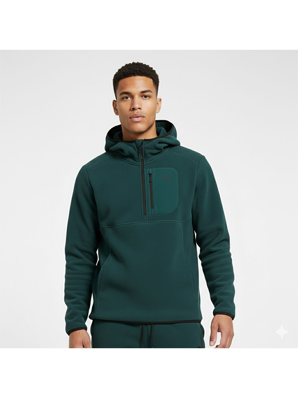 Erkek Yeşil Kapüşonlu Sweatshirt