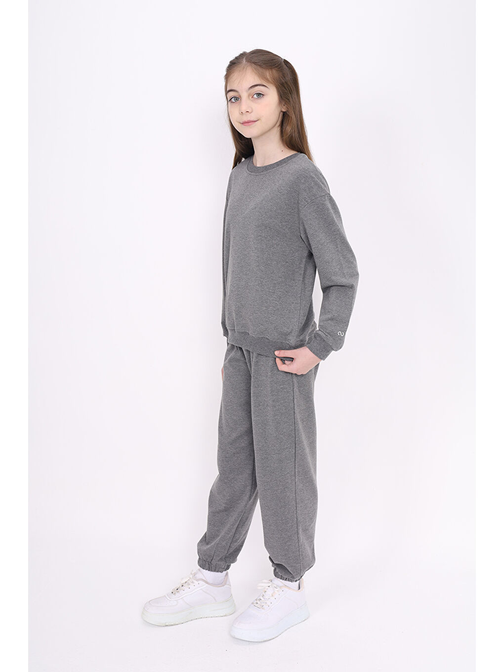 Antrasit Kız Çocuk Baskılı Sweatshirt-1