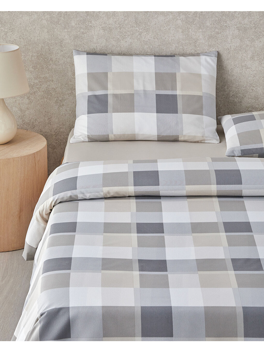 Bej Bold Pattern Kolay Ütülenir Çift Kişilik Nevresim Takımı 200x220 cm Taş Rengi-1