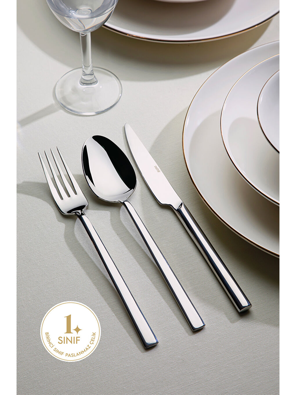 Gri Dalyan Sade 6 Kişilik 18 Parça Kutulu Çatal Kaşık Bıçak Takımı
