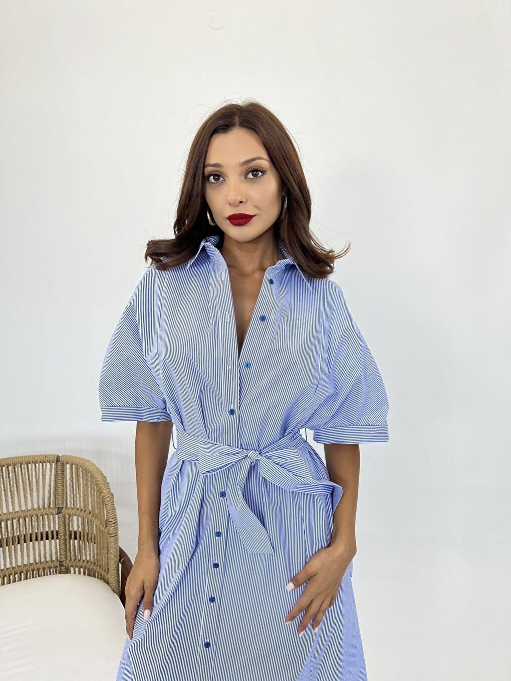 Sarı 5318 ELBİSE-MAVİ BEYAZ ÇİZGİLİ