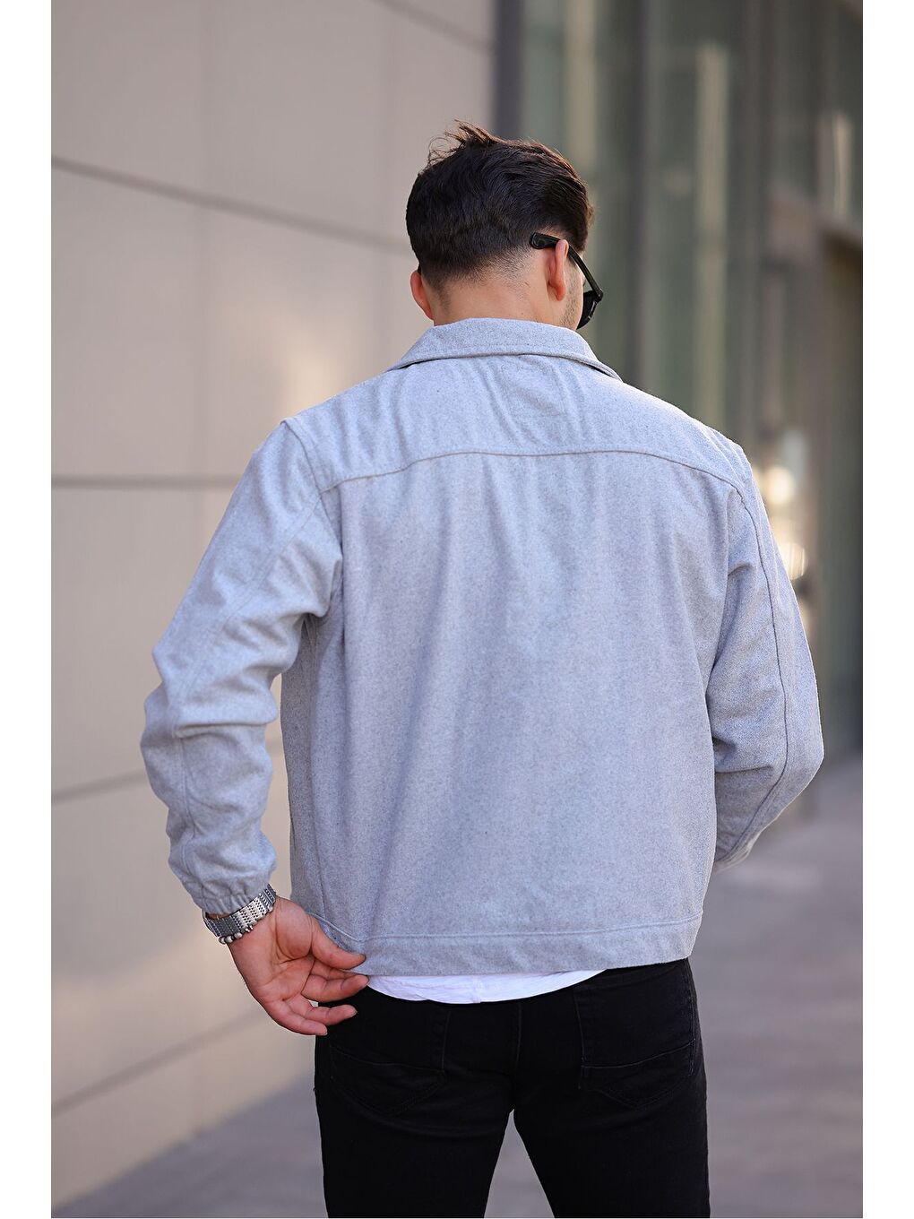 Erkek Oversize Rahat Mevsimlik Gri Kaşe Ceket-3