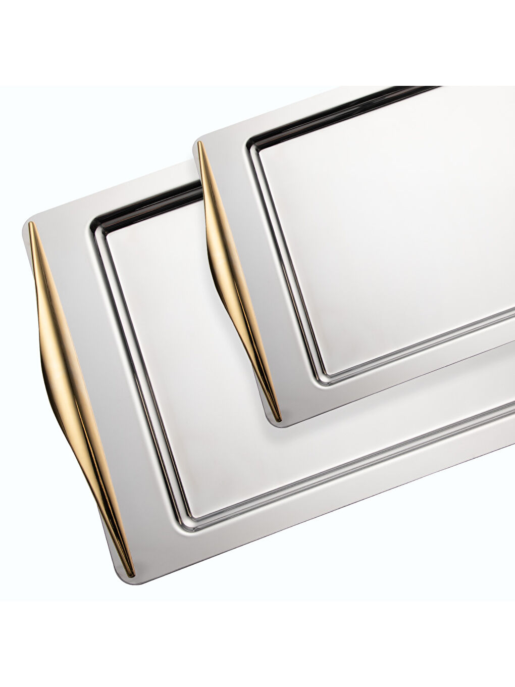 Sarı Kuzey 2'li Altın Sade Çelik Tepsi Seti